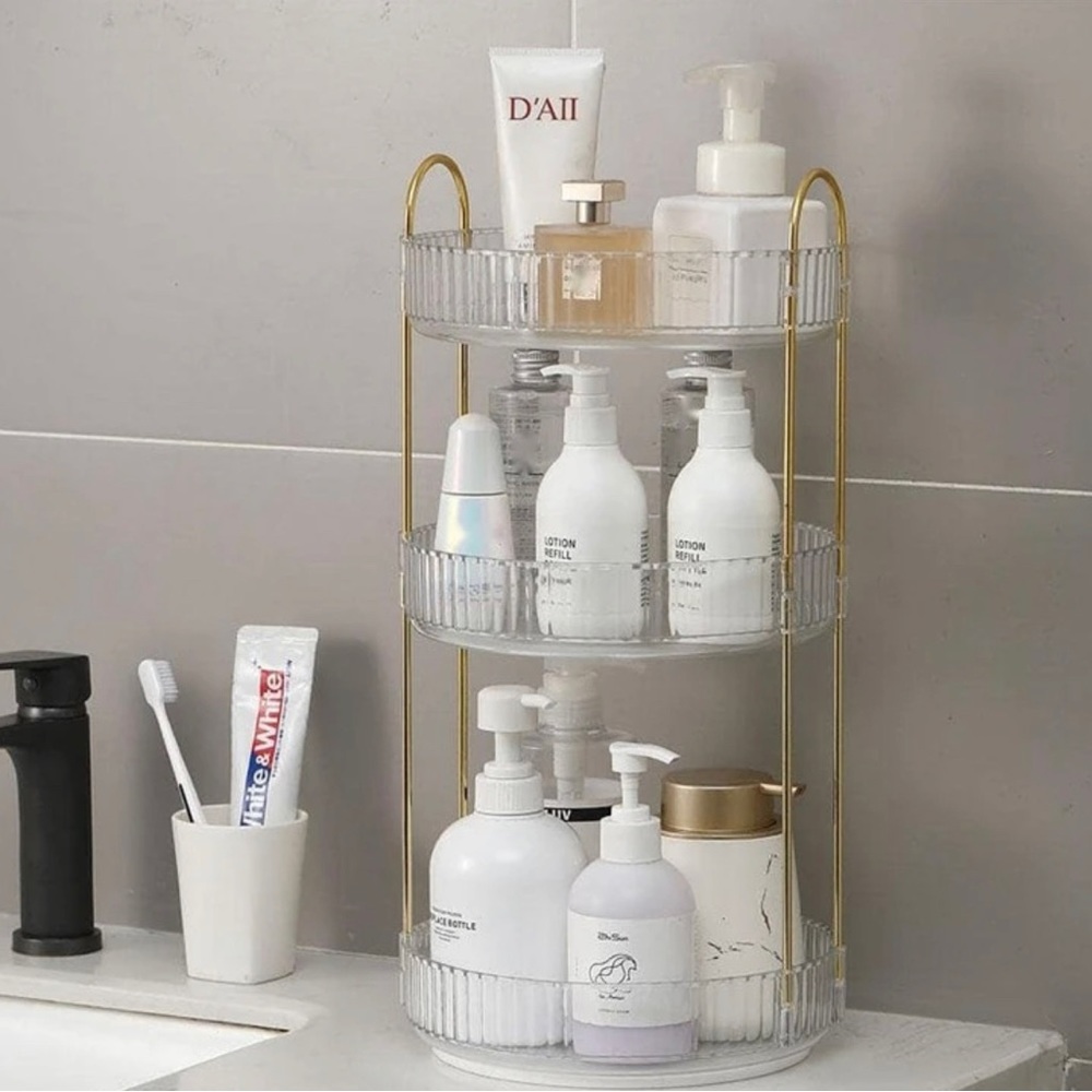 3 Tier Clear And Gold Rotatable Organizer